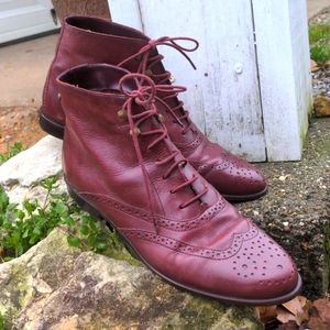 Vintage Etienne Aigner Leather Oxblood Oxford Style Ankle Boots  Stacked Heel